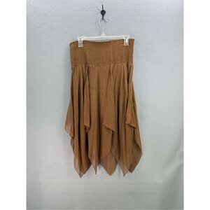 BCBG Womens Brown Asymmetric Ruffle Silk Y2K Pull On Skirt Size M